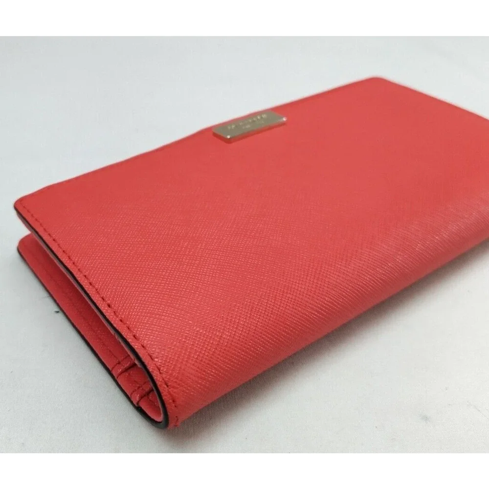Kate Spade New York Red Crossgrain Leather Credit Card Bifild Long Wallet